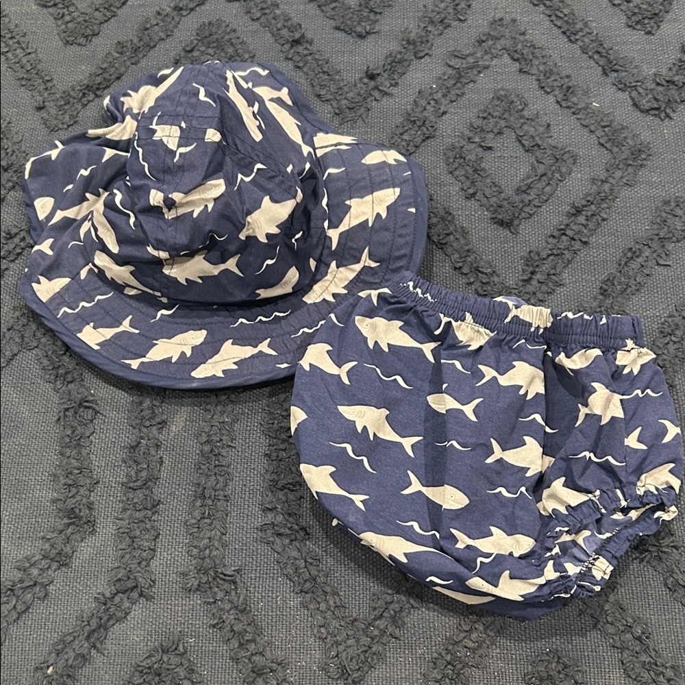 Kids Navy Shark Sun Hat and Bloomers Set
